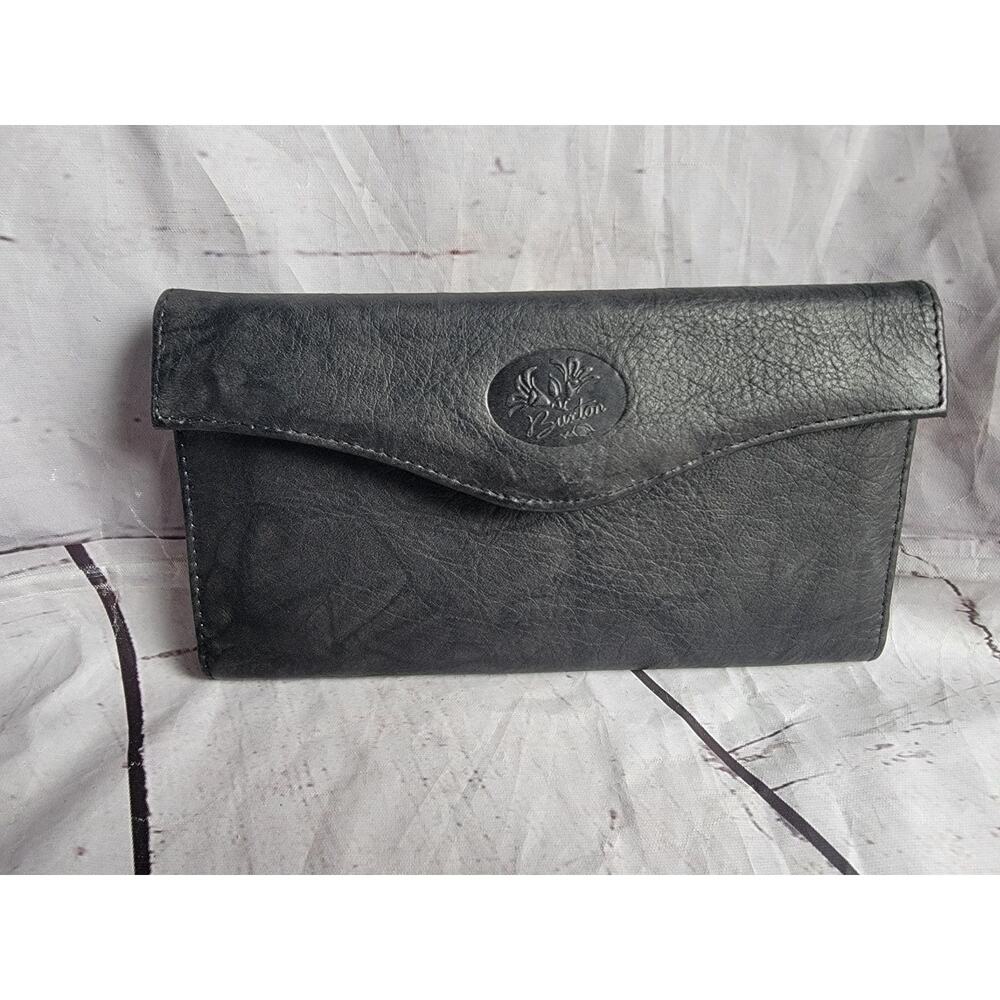 Buxton Julia Clutch Checkbook Wallet Navy Blue Leather Kisslock Coin Purse
